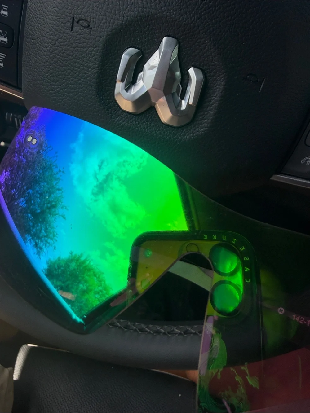 KOPAJOS Karl Stromberg‎ Shield Sunglasses Green Mirror Futuristic Unisex w/ Case